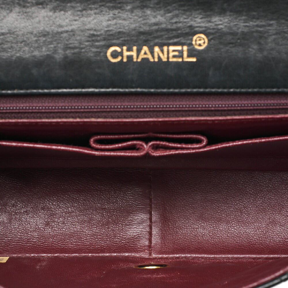 CHANEL Lambskin Matelasse Full Flap Turn Lock Chain Shoulder Black Gold-Tone Hardware, Pre-Owned