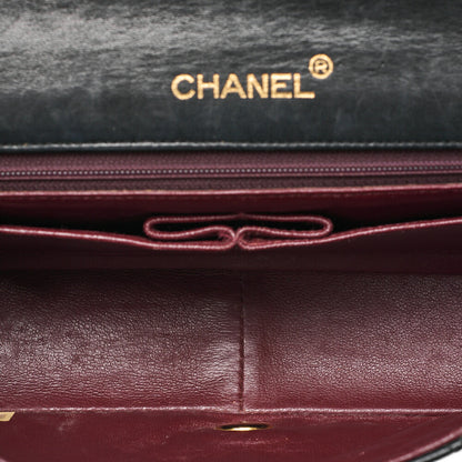 CHANEL Lambskin Matelasse Full Flap Turn Lock Chain Shoulder Black Gold-Tone Hardware, Pre-Owned