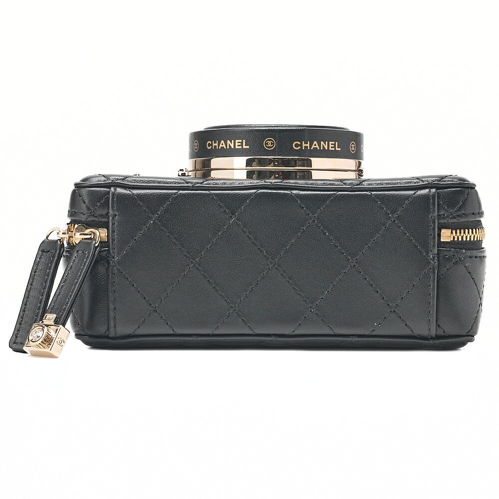 CHANEL Chain Shoulder Bag Matelasse Camera Bag Lambskin Black Gold-Tone Hardware, Pre-Owned