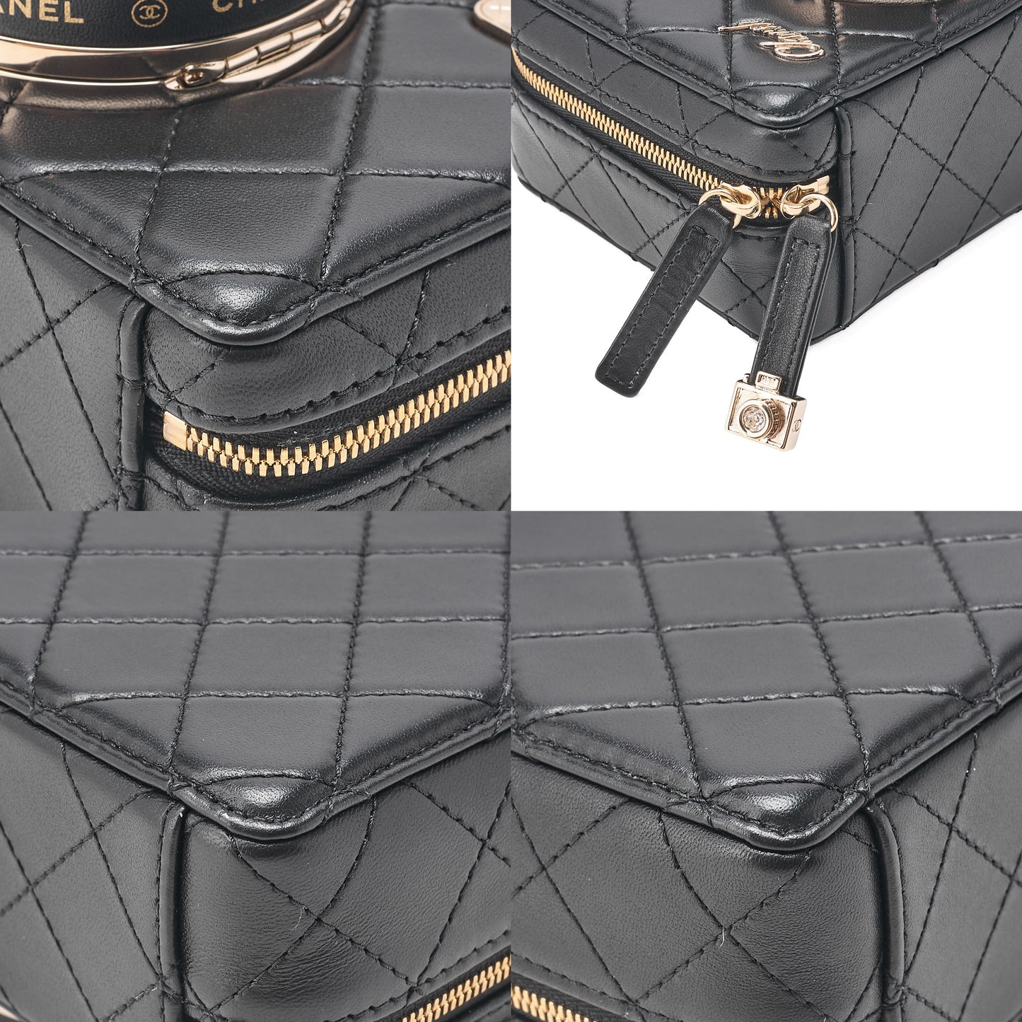 CHANEL Chain Shoulder Bag Matelasse Camera Bag Lambskin Black Gold-Tone Hardware, Pre-Owned
