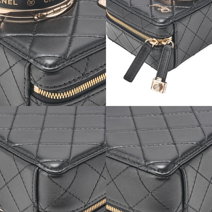 CHANEL Chain Shoulder Bag Matelasse Camera Bag Lambskin Black Gold-Tone Hardware, Pre-Owned