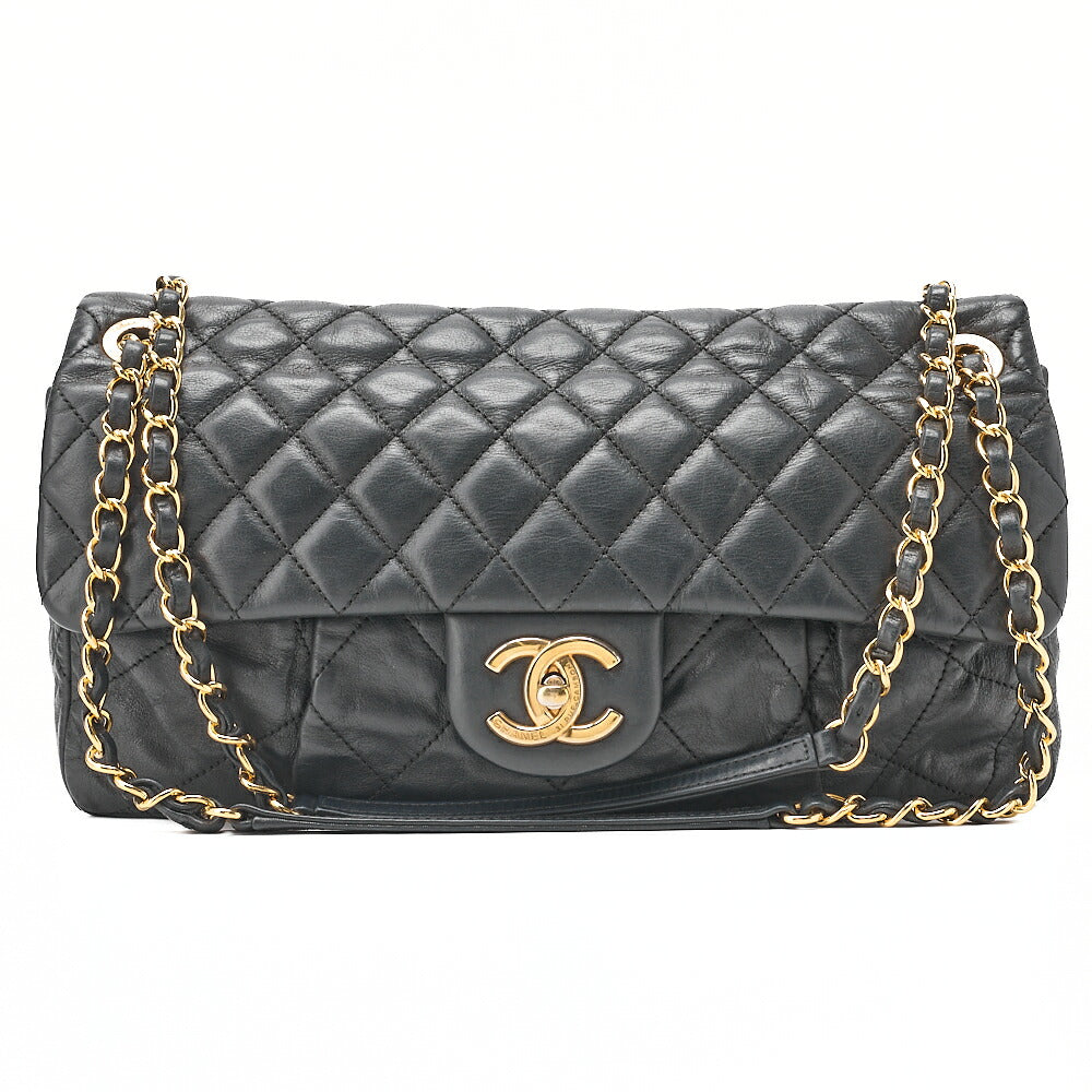 CHANEL Sparkle Leather Matelasse Single Chain Shoulder Black Gold-Tone Hardware, Pre-Owned