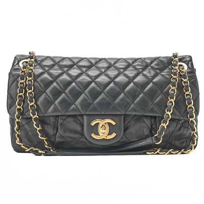 CHANEL Sparkle Leather Matelasse Single Chain Shoulder Black Gold-Tone Hardware, Pre-Owned