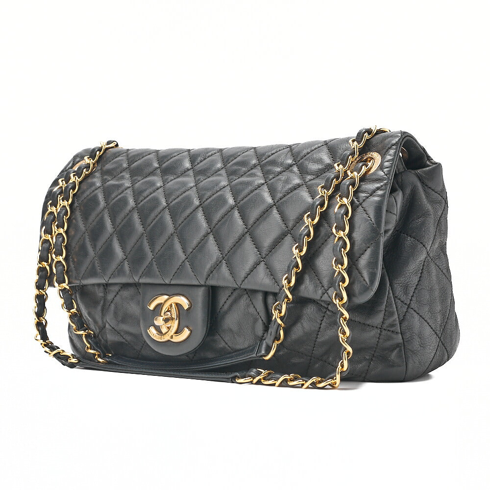 CHANEL Sparkle Leather Matelasse Single Chain Shoulder Black Gold-Tone Hardware, Pre-Owned