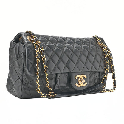 CHANEL Sparkle Leather Matelasse Single Chain Shoulder Black Gold-Tone Hardware, Pre-Owned