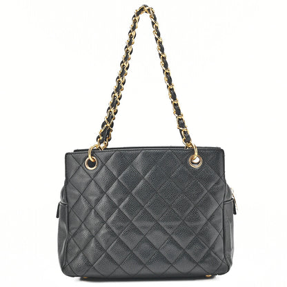 CHANEL Tote Bag Matelasse Caviar Skin Coco Mark PTT Double Chain Tote Black Gold-Tone Hardware, Pre-Owned