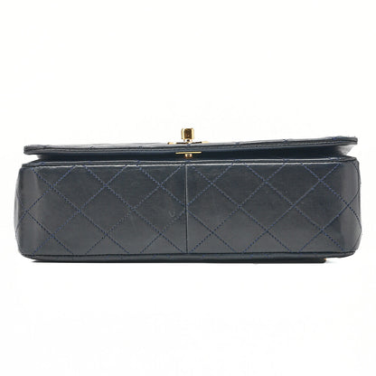CHANEL Lambskin Matelasse Full Flap Turn Lock Chain Shoulder Navy Gold-Tone Hardware, Pre-Owned