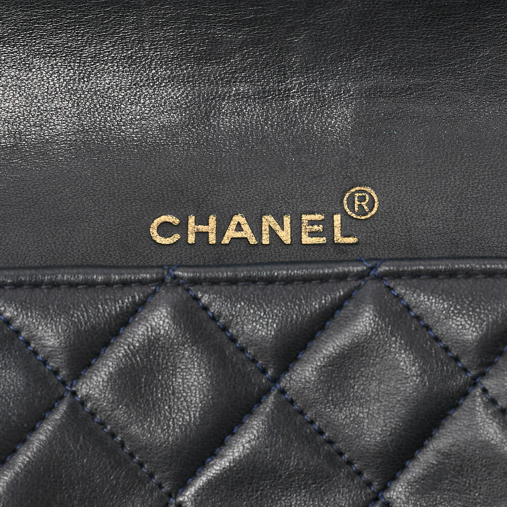 CHANEL Lambskin Matelasse Full Flap Turn Lock Chain Shoulder Navy Gold-Tone Hardware, Pre-Owned