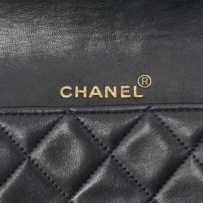 CHANEL Lambskin Matelasse Full Flap Turn Lock Chain Shoulder Navy Gold-Tone Hardware, Pre-Owned