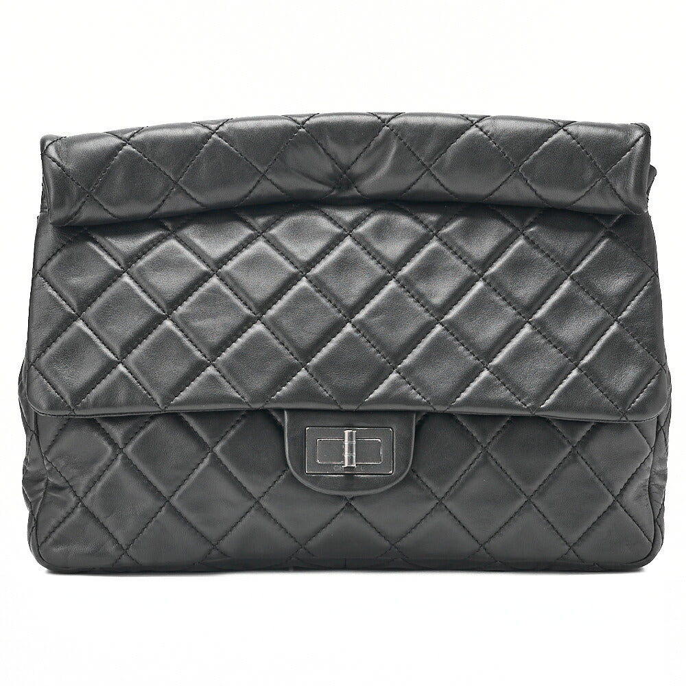 CHANEL Lambskin Matelasse 2.55 Lock Clutch Bag Silver-Tone Hardware, Pre-Owned
