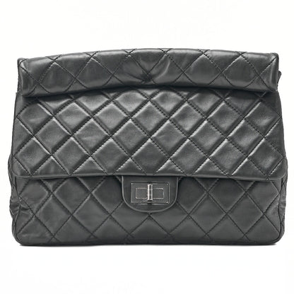 CHANEL Lambskin Matelasse 2.55 Lock Clutch Bag Silver-Tone Hardware, Pre-Owned