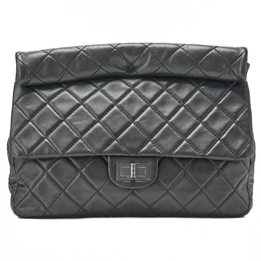 CHANEL Lambskin Matelasse 2.55 Lock Clutch Bag Silver-Tone Hardware, Pre-Owned
