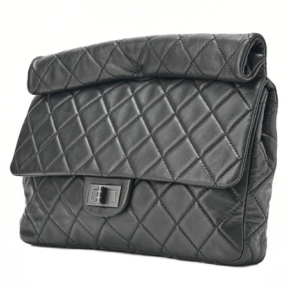 CHANEL Lambskin Matelasse 2.55 Lock Clutch Bag Silver-Tone Hardware, Pre-Owned
