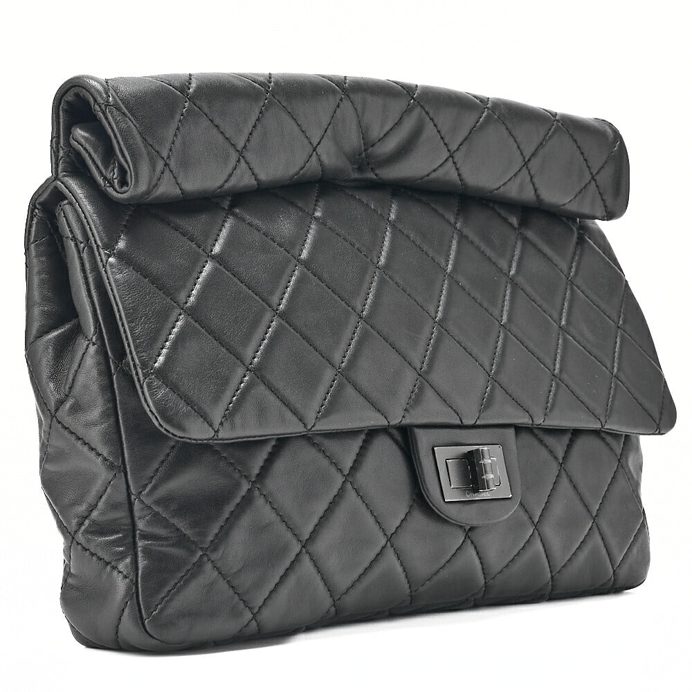 CHANEL Lambskin Matelasse 2.55 Lock Clutch Bag Silver-Tone Hardware, Pre-Owned