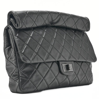 CHANEL Lambskin Matelasse 2.55 Lock Clutch Bag Silver-Tone Hardware, Pre-Owned