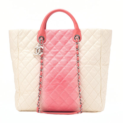 CHANEL 2-way Chain Shoulder Bag Matelasse Caviar Skin Coco Charm Pink x White Silver-Tone Hardware, Pre-Owned