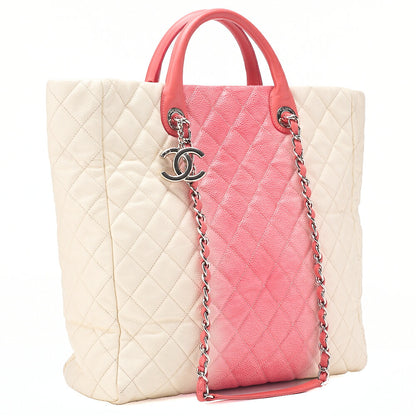 CHANEL 2-way Chain Shoulder Bag Matelasse Caviar Skin Coco Charm Pink x White Silver-Tone Hardware, Pre-Owned