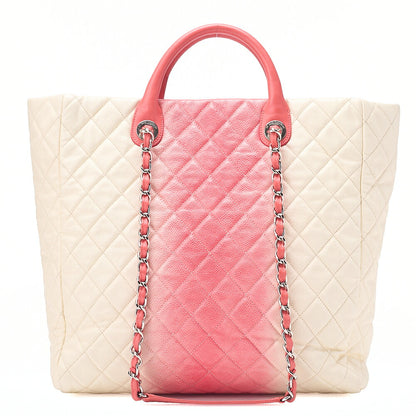 CHANEL 2-way Chain Shoulder Bag Matelasse Caviar Skin Coco Charm Pink x White Silver-Tone Hardware, Pre-Owned