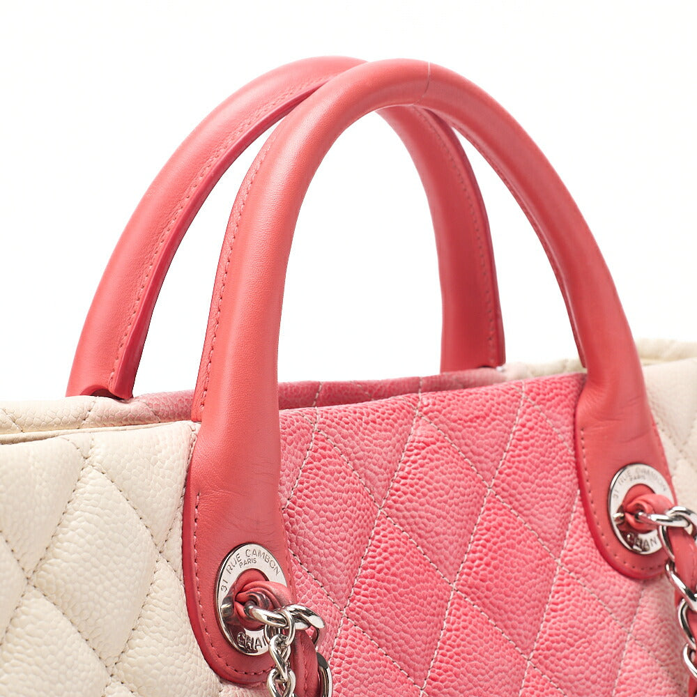 CHANEL 2-way Chain Shoulder Bag Matelasse Caviar Skin Coco Charm Pink x White Silver-Tone Hardware, Pre-Owned