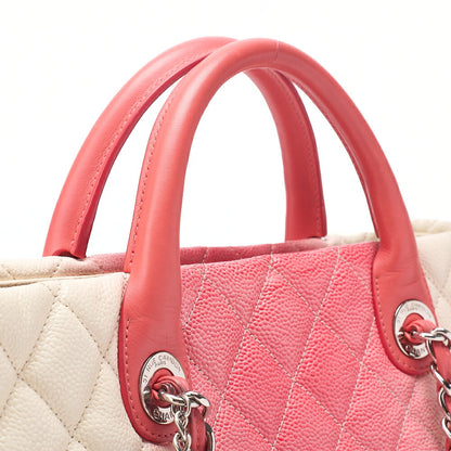 CHANEL 2-way Chain Shoulder Bag Matelasse Caviar Skin Coco Charm Pink x White Silver-Tone Hardware, Pre-Owned