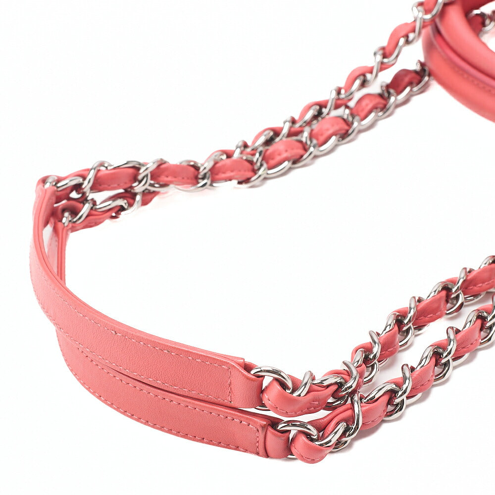 CHANEL 2-way Chain Shoulder Bag Matelasse Caviar Skin Coco Charm Pink x White Silver-Tone Hardware, Pre-Owned