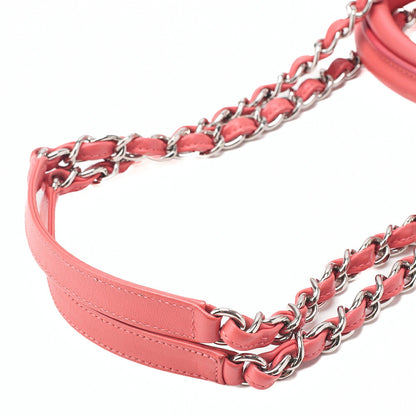 CHANEL 2-way Chain Shoulder Bag Matelasse Caviar Skin Coco Charm Pink x White Silver-Tone Hardware, Pre-Owned