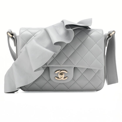 CHANEL Shoulder Bag Minimat Lass? 20cm Lambskin Cool Gray Silver-Tone Hardware, Pre-Owned