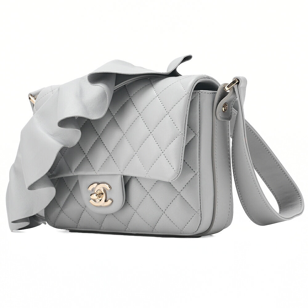 CHANEL Shoulder Bag Minimat Lass? 20cm Lambskin Cool Gray Silver-Tone Hardware, Pre-Owned