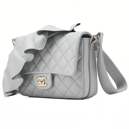 CHANEL Shoulder Bag Minimat Lass? 20cm Lambskin Cool Gray Silver-Tone Hardware, Pre-Owned