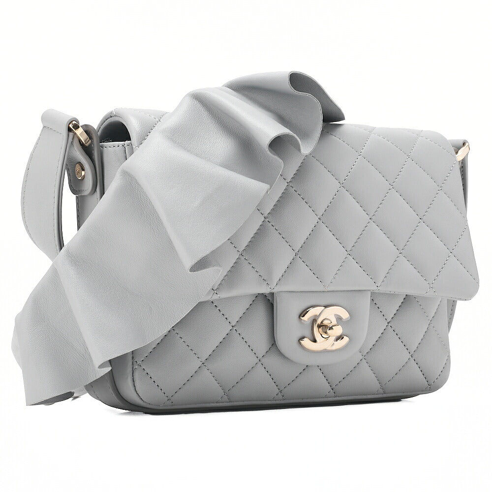 CHANEL Shoulder Bag Minimat Lass? 20cm Lambskin Cool Gray Silver-Tone Hardware, Pre-Owned