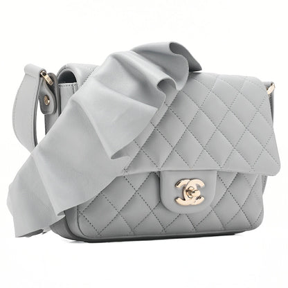 CHANEL Shoulder Bag Minimat Lass? 20cm Lambskin Cool Gray Silver-Tone Hardware, Pre-Owned