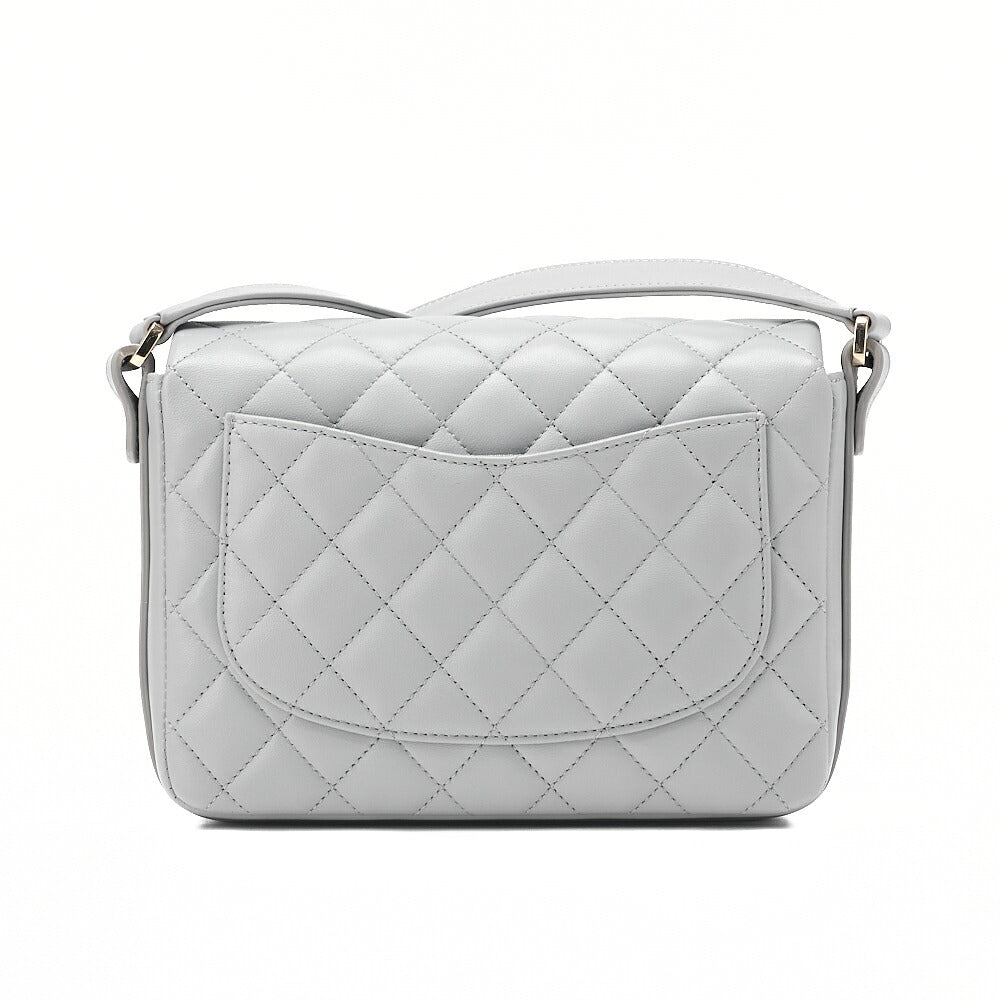 CHANEL Shoulder Bag Minimat Lass? 20cm Lambskin Cool Gray Silver-Tone Hardware, Pre-Owned