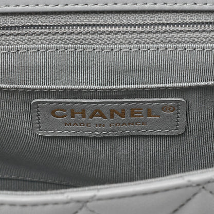 CHANEL Shoulder Bag Minimat Lass? 20cm Lambskin Cool Gray Silver-Tone Hardware, Pre-Owned