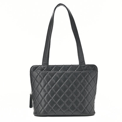 CHANEL Shoulder Bag Caviar Skin Matelasse Pull Charm Black Silver-Tone Hardware, Pre-Owned
