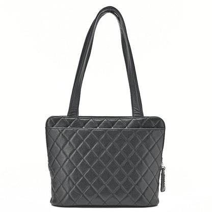 CHANEL Shoulder Bag Caviar Skin Matelasse Pull Charm Black Silver-Tone Hardware, Pre-Owned