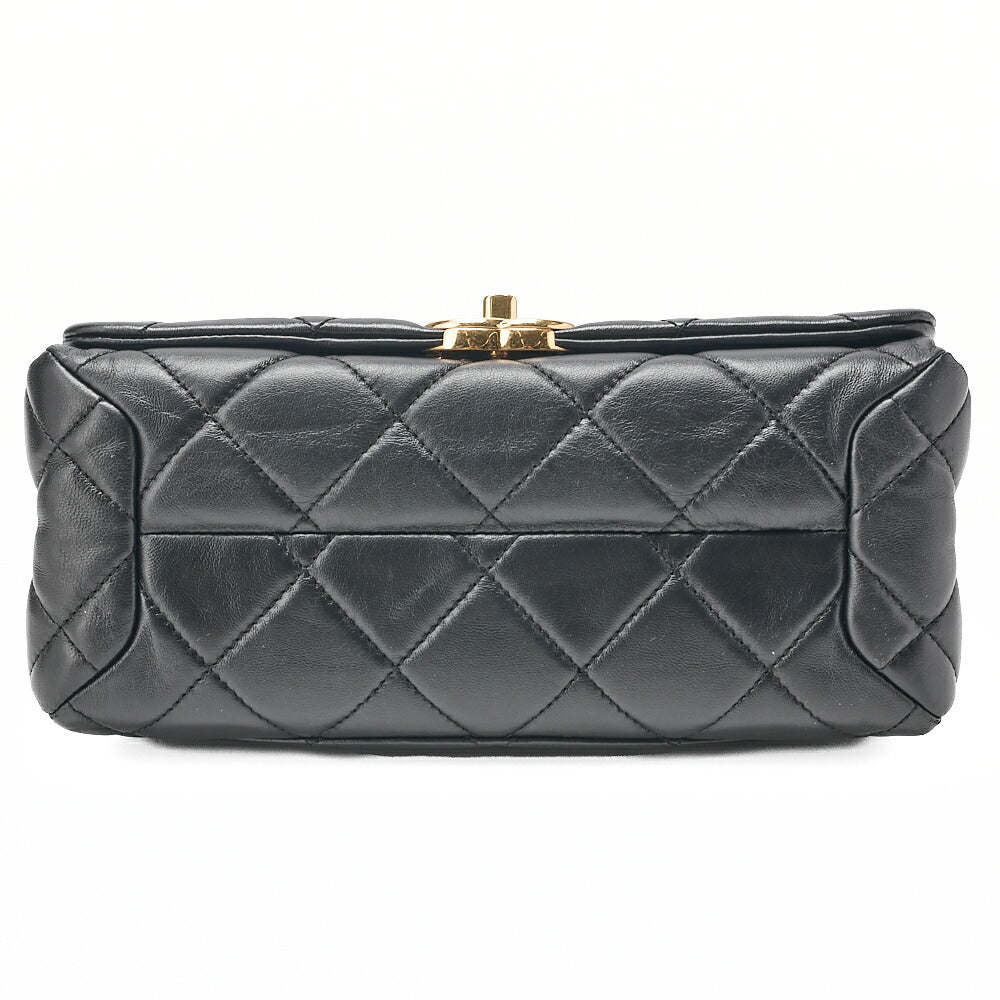 CHANEL Chain Shoulder Bag Matelasse 23cm Single Flap Lambskin Black Gold-Tone Hardware, Pre-Owned