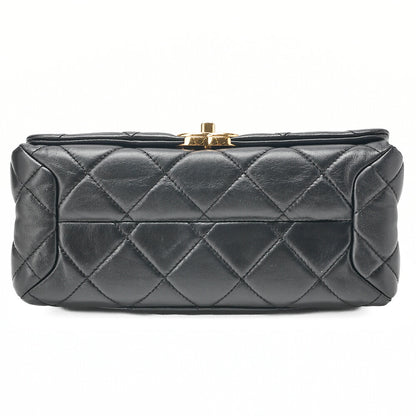 CHANEL Chain Shoulder Bag Matelasse 23cm Single Flap Lambskin Black Gold-Tone Hardware, Pre-Owned
