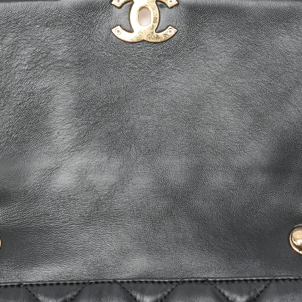 CHANEL Chain Shoulder Bag Matelasse 23cm Single Flap Lambskin Black Gold-Tone Hardware, Pre-Owned