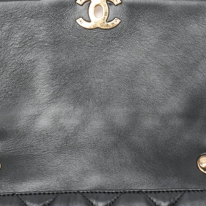 CHANEL Chain Shoulder Bag Matelasse 23cm Single Flap Lambskin Black Gold-Tone Hardware, Pre-Owned