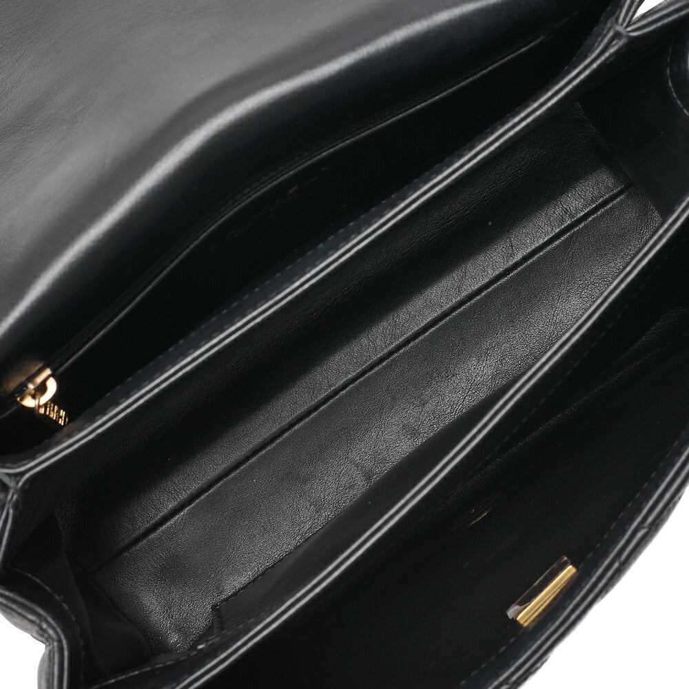 CHANEL Chain Shoulder Bag Matelasse 23cm Single Flap Lambskin Black Gold-Tone Hardware, Pre-Owned