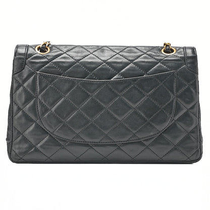 CHANEL Lambskin Matelasse 25cm Paris Limited Double Flap Shoulder Bag Black Gold-Tone Hardware, Pre-Owned