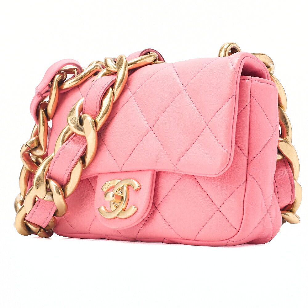 CHANEL Lambskin Minimat Telass? Single Giant Chain Shoulder Pink Gold-Tone Hardware, Pre-Owned