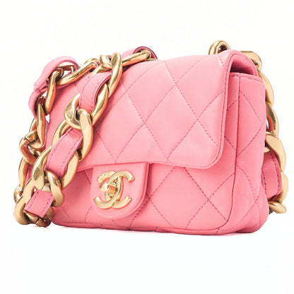 CHANEL Lambskin Minimat Telass? Single Giant Chain Shoulder Pink Gold-Tone Hardware, Pre-Owned