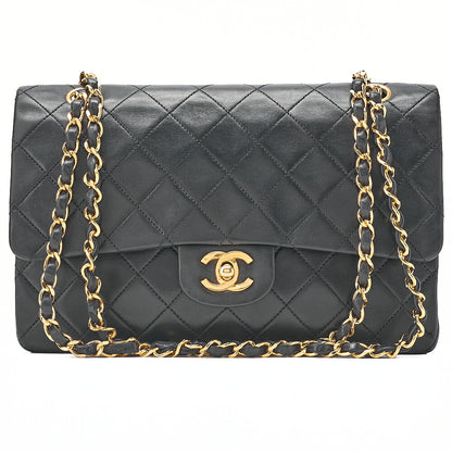 CHANEL Lambskin Matelasse 25cm Double Flap Chain Shoulder Black Gold-Tone Hardware, Pre-Owned