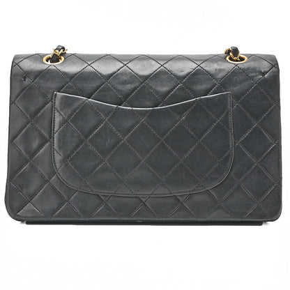 CHANEL Lambskin Matelasse 25cm Double Flap Chain Shoulder Black Gold-Tone Hardware, Pre-Owned