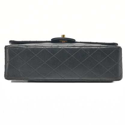 CHANEL Lambskin Matelasse 25cm Double Flap Chain Shoulder Black Gold-Tone Hardware, Pre-Owned