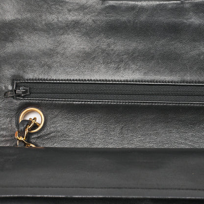 CHANEL Lambskin Matelasse 25cm Double Flap Chain Shoulder Black Gold-Tone Hardware, Pre-Owned