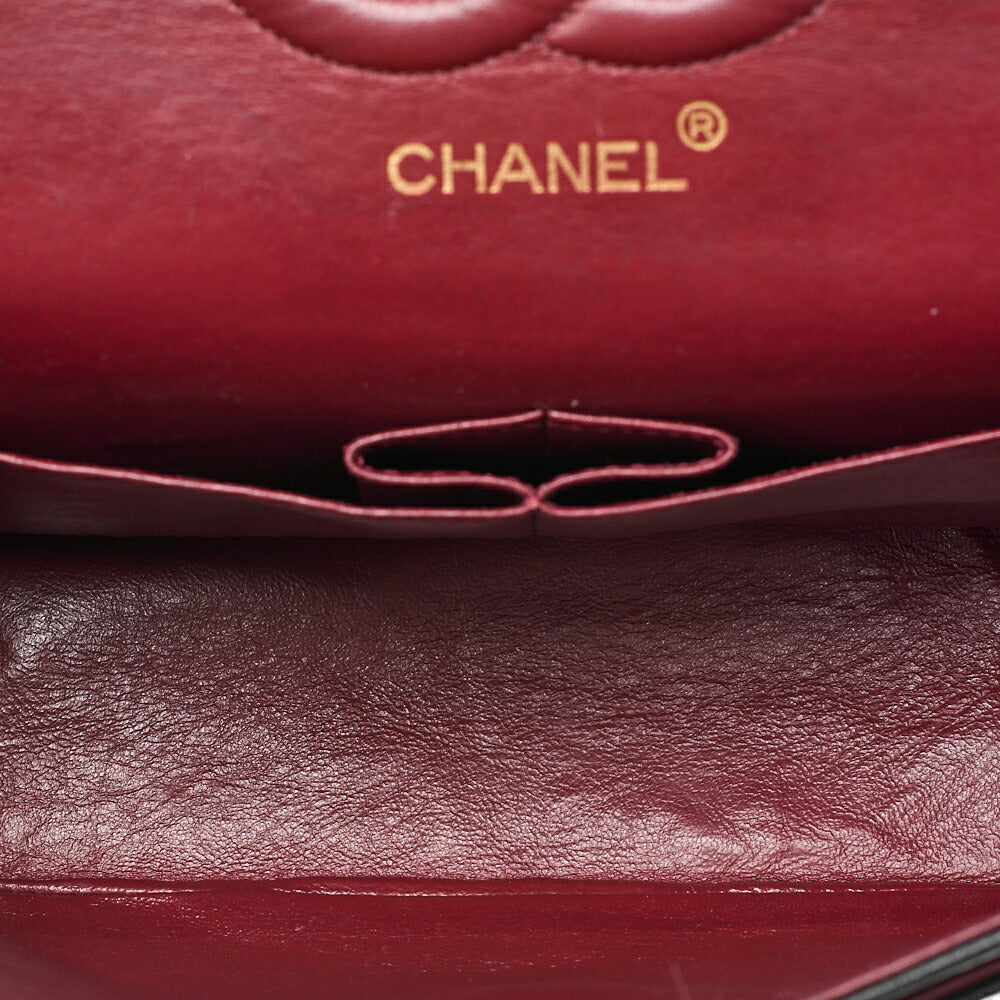 CHANEL Lambskin Matelasse 25cm Double Flap Chain Shoulder Black Gold-Tone Hardware, Pre-Owned