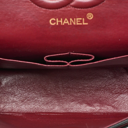 CHANEL Lambskin Matelasse 25cm Double Flap Chain Shoulder Black Gold-Tone Hardware, Pre-Owned