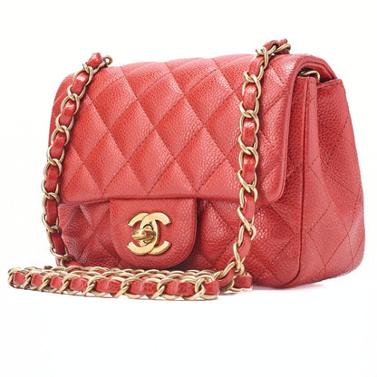 CHANEL Chain Shoulder Bag Minimat Telass? 17cm Caviar Skin Red Gold-Tone Hardware, Pre-Owned